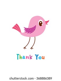 cute little bird thank you card vector