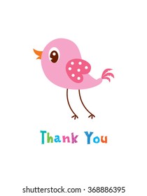 Cute Little Bird Thank You Card Vector