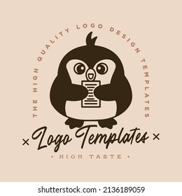 cute little bird with vector template logo file or paper. Premium Isolated Vector Panda Icon Concept. Flat Cartoon Style