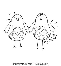 cute little birds couple lovely characters