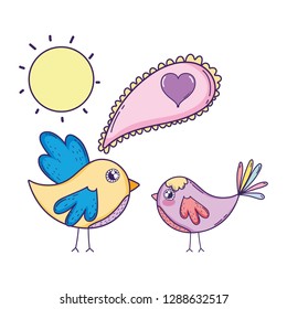 cute little birds couple lovely characters