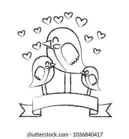 cute little birds in the ribbon hearts love image