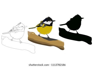 Cute little birds. Vector images. White background.