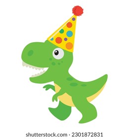 Cute little birthday baby tyrannosaur vector cartoon illustration