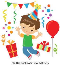 Cute little birthday  boy vector cartoon illustration