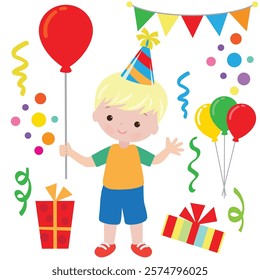 Cute little birthday  boy vector cartoon illustration