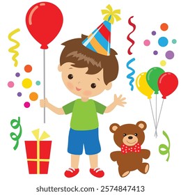 Cute little birthday  boy vector cartoon illustration