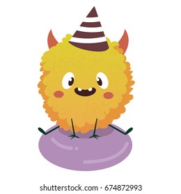 Cute little Birthday party monster cartoon design. Vector illustration