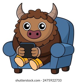 A CUTE LITTLE BISON CHILLING ON A COUCH
