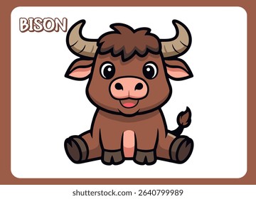 Cute little bison  happy smile cartoon vector  illustration.
