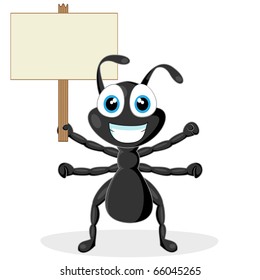 cute little black ant with wood sign