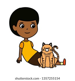 cute little black boy with kitty