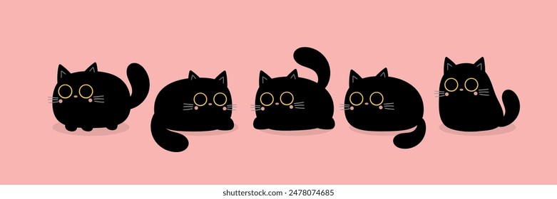 Lindo pequeño personaje de gato negro. Conjunto de dibujos animados. -Vector