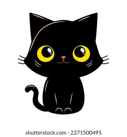 Pequeño gato negro. Ilustración vectorial, aislada en un fondo blanco. Diseño plano al estilo de las caricaturas escandinavas. Concepto de impresión infantil.