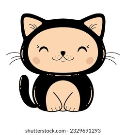 Cute little black cat. Vector illustration, isolated on a white background. Scandinavian cartoon style flat design. Concept for children print.