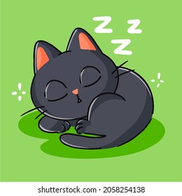 Cute Little Black Kitten Sleeping Mascot Doodle Illustration Asset