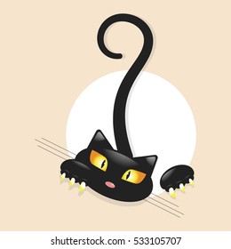 Cute little black kitty, cartoon character for apparel or other uses in vector. T-shirt and pyjamas print of cat or Book illustrations for children