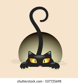 Cute little black kitty, cartoon character for apparel or other uses in vector. T-shirt and pyjamas print or Book illustrations for children
