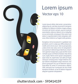 Cute little black kitty, cartoon cat character for Book illustrations for children or other uses in vector. Place for your text
