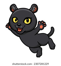 Cute little black panther cartoon jumping