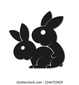 Cute little black rabbit. Vector illustration of a black rabbit isolated on a white background, realistic vector drawing for the coming year of the black rabbit