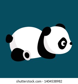 A cute little black and white panda lying down on it's belly, vector, color drawing or illustration. 