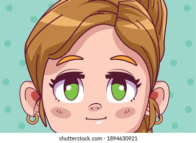 cute little blond girl comic manga character vector illustration design