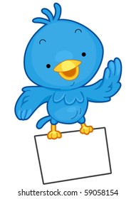 Cute Little Blue Bird carrying blank card - Vector