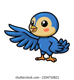 Cute little blue bird cartoon waving hand