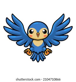 Cute little blue bird cartoon flying