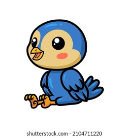 Cute little blue bird cartoon sitting