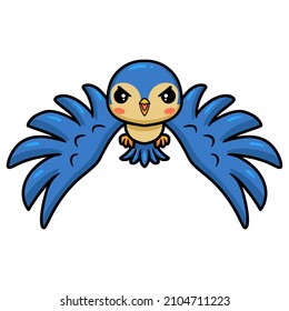 Cute little blue bird cartoon angry flying