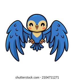 Cute little blue bird cartoon flying
