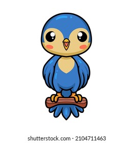 Cute little blue bird cartoon on tree branch