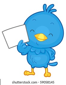 Cute Little Blue Bird holding blank card - Vector