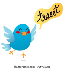 Cute little blue bird tweet cartoon illustration