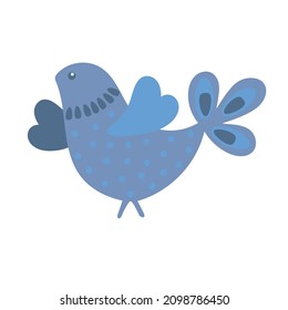Cute little blue bird vector illustration in simple cartoon style, greeting card illustration for children