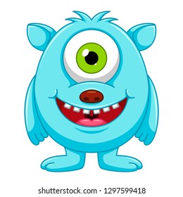 Cute little blue cartoon monster isolated