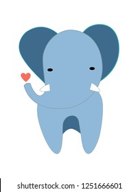 Cute little blue elephant with a heart cartoon hand drawn vector illustration. Can be used for t-shirt print, icon, kids wear fashion design, baby shower invitation card.