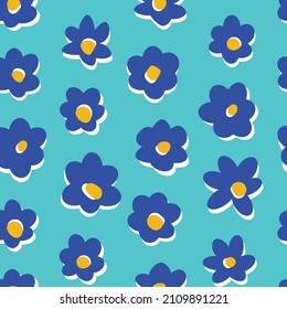  Cute little blue flowers with white shadow, seamless pattern. Perfect for backgrounds, wallpapers, textiles, fabrics, etc.