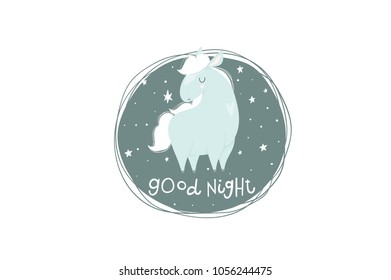 Cute Little blue horses drawn illustration could use as card, tag, poster, label template design. Pretty girl, boy or baby shower room decor element or invitation. Adorable pony character