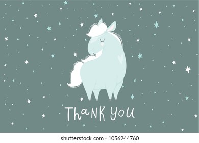 Cute Little blue horses drawn illustration could use as card, tag, poster, label template design. Pretty girl, boy or baby shower room decor element or invitation. Adorable pony character