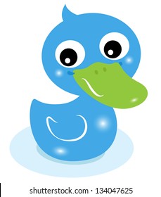 Cute little blue rubber duck isolated on white