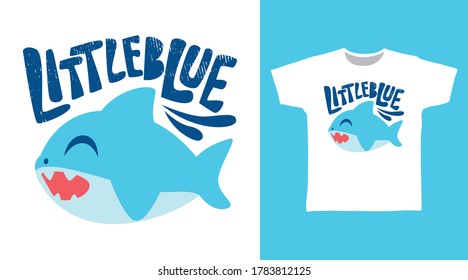 Cute little blue shark design vector illustration ready for print on tees.