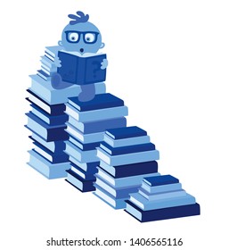 Cute little blue toddler with glasses on white. Clever baby boy scientist reading and sitting on pile of books, learning. Education will give your child best ideas for future
Smart Vector Illustration