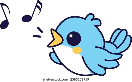 Cute Little Bluebird Singing Illustration