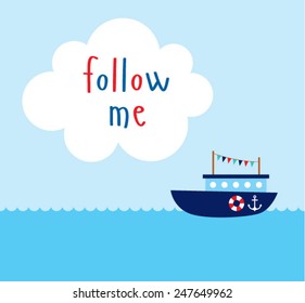 cute little boat ship follow me card