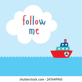 cute little boat ship follow me card