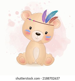 Cute  Little Boho Bear Illustration