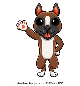 Cute little boxer dog cartoon waving hand